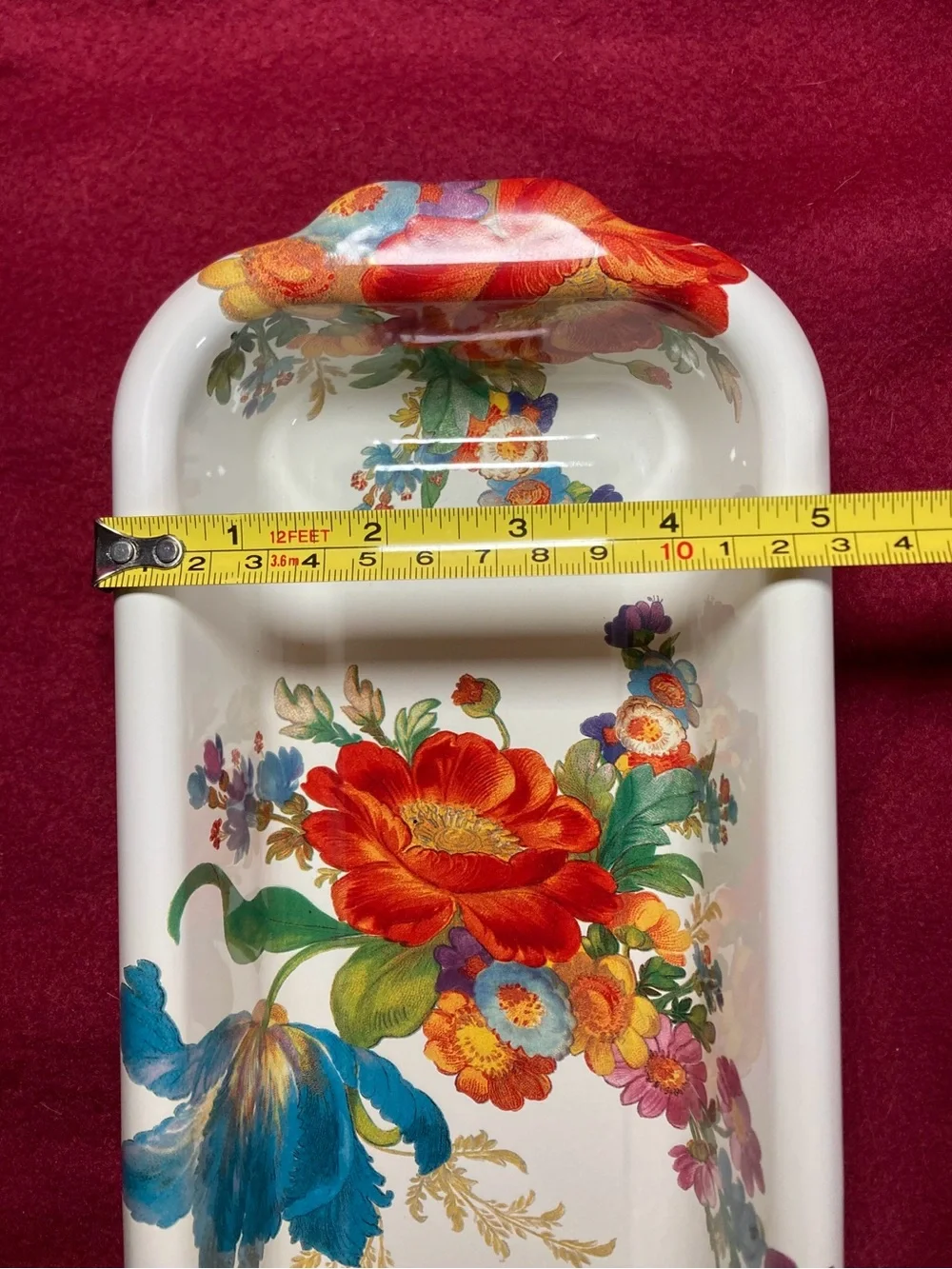 Mackenzie Childs White Flower Market Enamelware Baguette Dish 18” Bread Pan